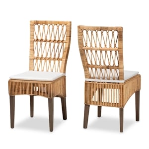 Pemberly Row Modern Natural Brown Rattan 2-Piece Dining Chair Set