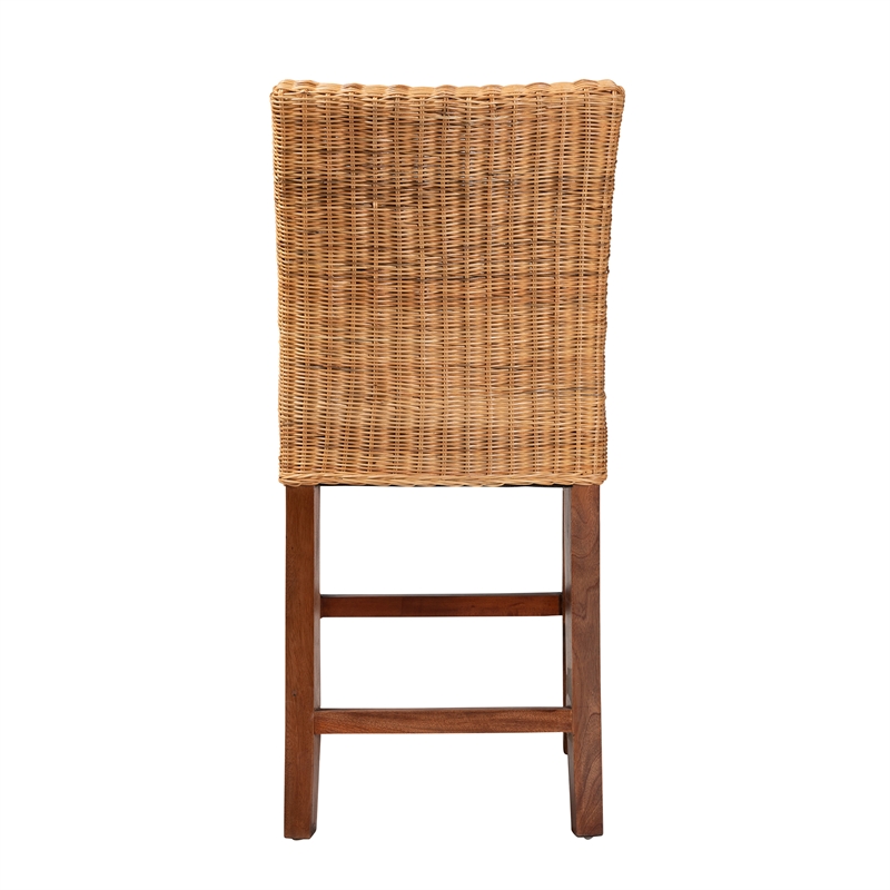 Pemberly Row Modern Natural Rattan and Mahogany Wood Counter Stool