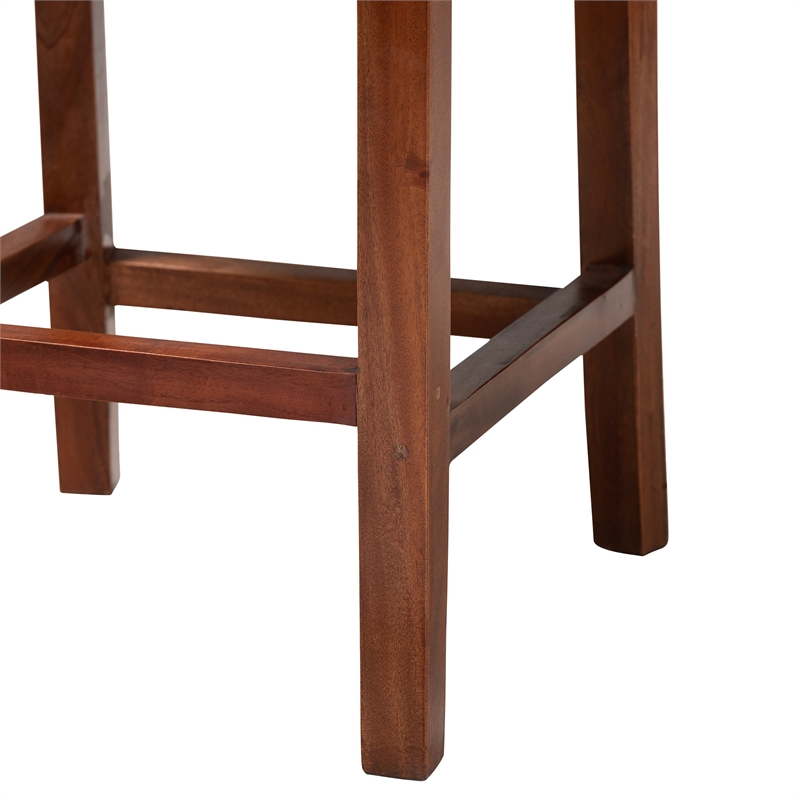 Pemberly Row Modern Natural Rattan and Mahogany Wood Counter Stool