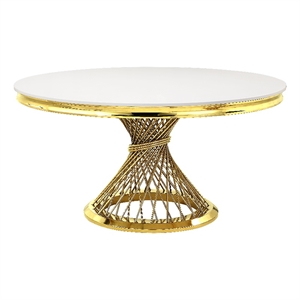 Pemberly Row Round Marble Top Dining Table in Mirrored Gold Finish