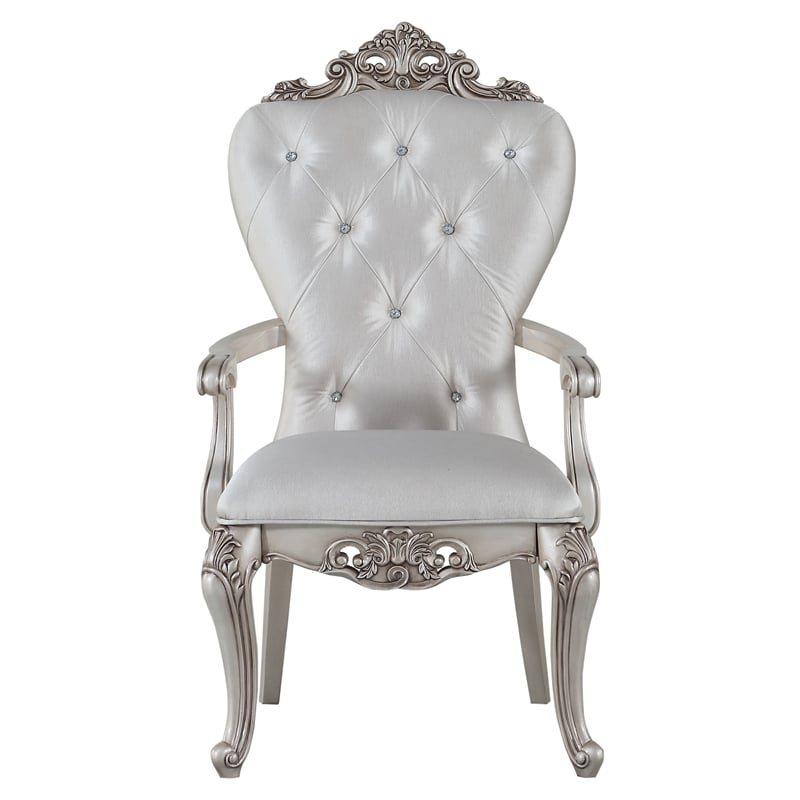 Pemberly Row Upholstered Tufted Arm Chair in Cream and Antique White Set of 2