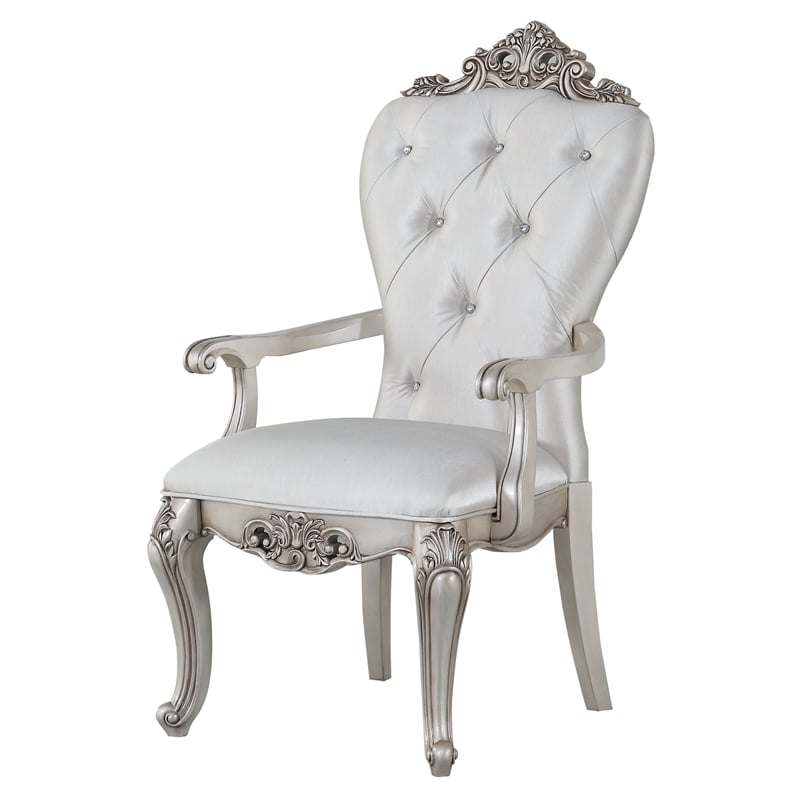 Pemberly Row Upholstered Tufted Arm Chair in Cream and Antique White Set of 2