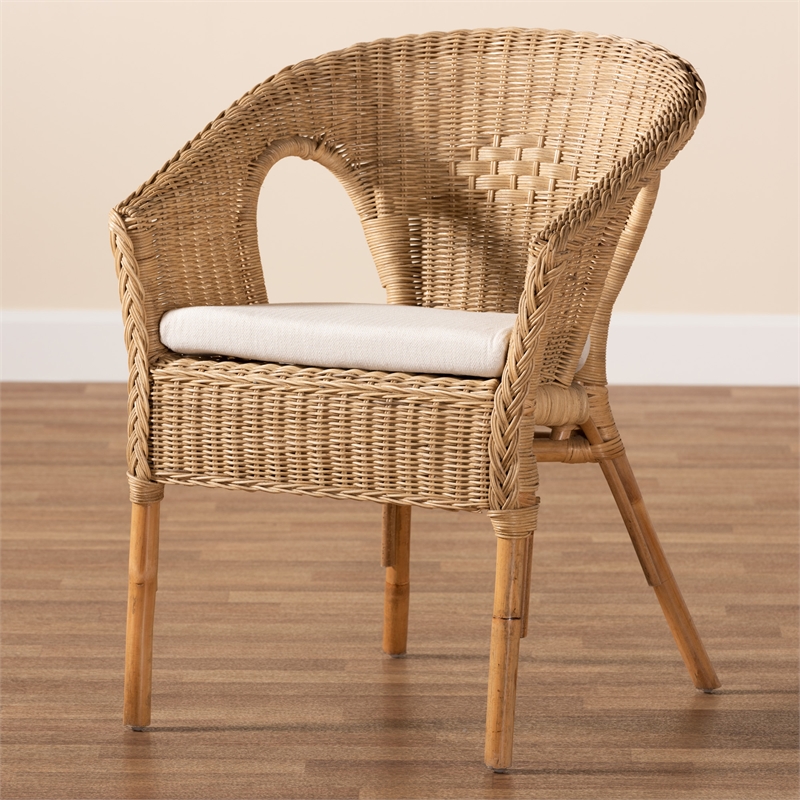 Pemberly Row Modern Bohemian Natural Brown Antique Rattan Dining Chair