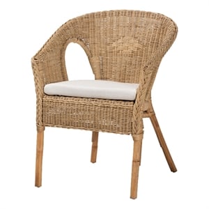 Pemberly Row Modern Bohemian Natural Brown Antique Rattan Dining Chair