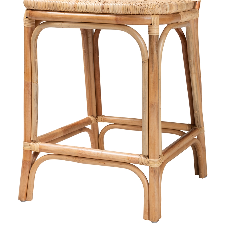 Pemberly Row Modern Bohemian Natural Brown Rattan Counter Stool
