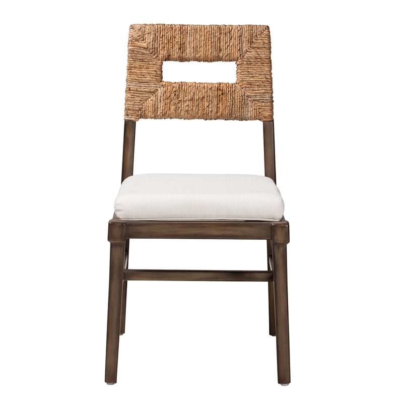 Pemberly Row Brown Mahogany Wood and Natural Rattan Dining Chair