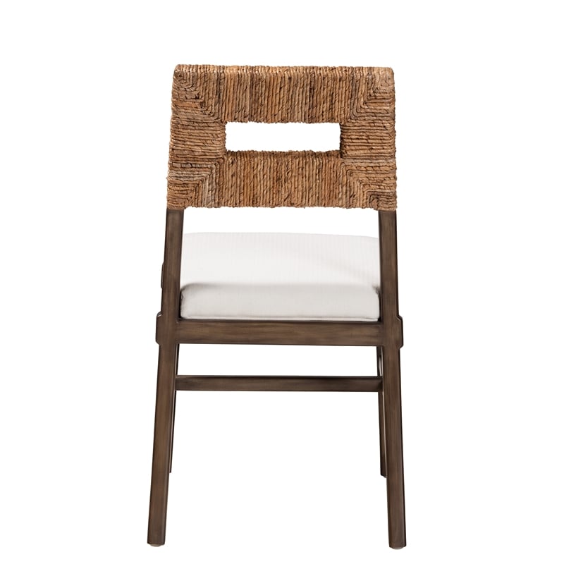 Pemberly Row Brown Mahogany Wood and Natural Rattan Dining Chair