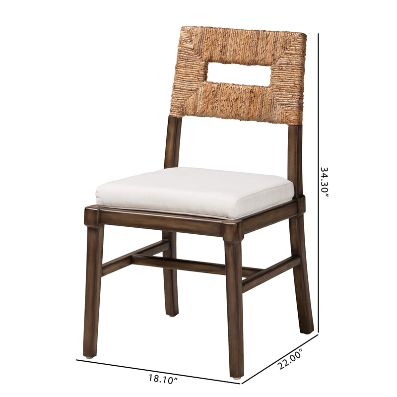 Pemberly Row Brown Mahogany Wood and Natural Rattan Dining Chair