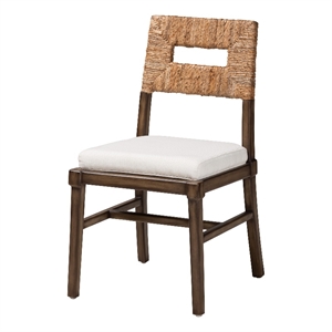 Pemberly Row Brown Mahogany Wood and Natural Rattan Dining Chair