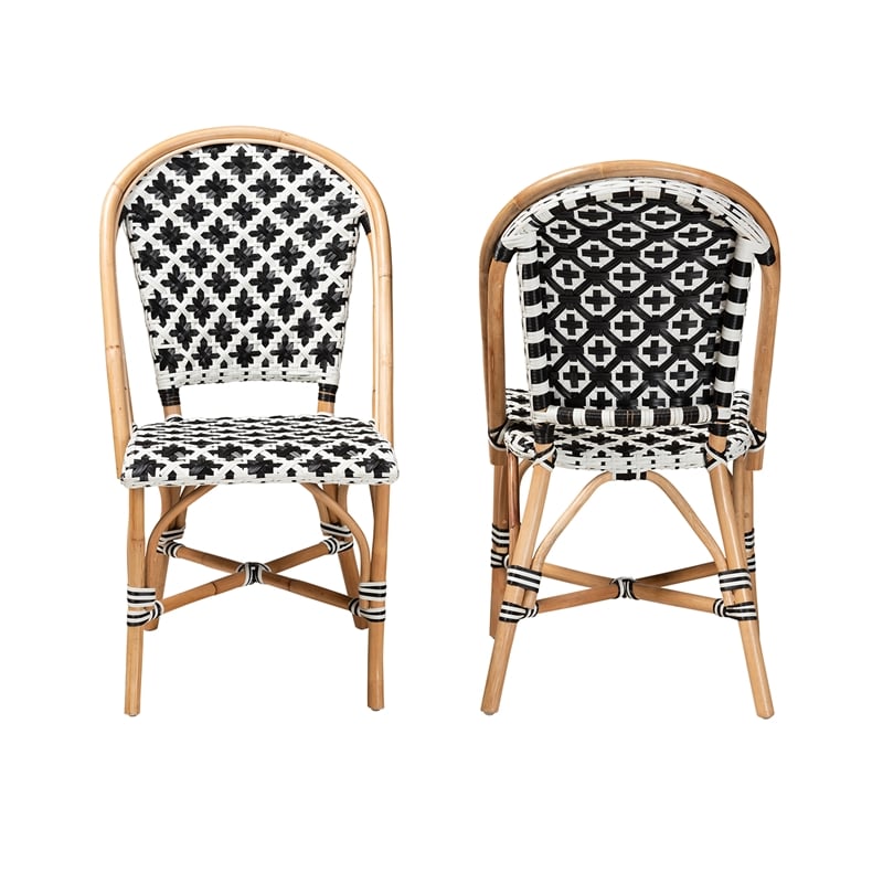 Pemberly Row French Black and White Weaving Natural Rattan Bistro Chair