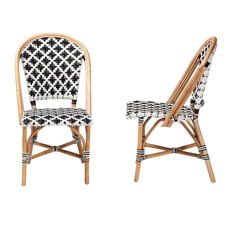 Pemberly Row French Black and White Weaving Natural Rattan Bistro Chair