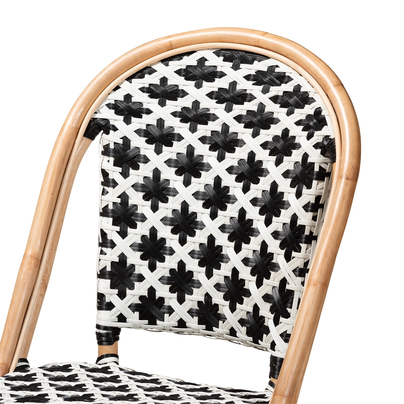 Pemberly Row French Black and White Weaving Natural Rattan Bistro Chair