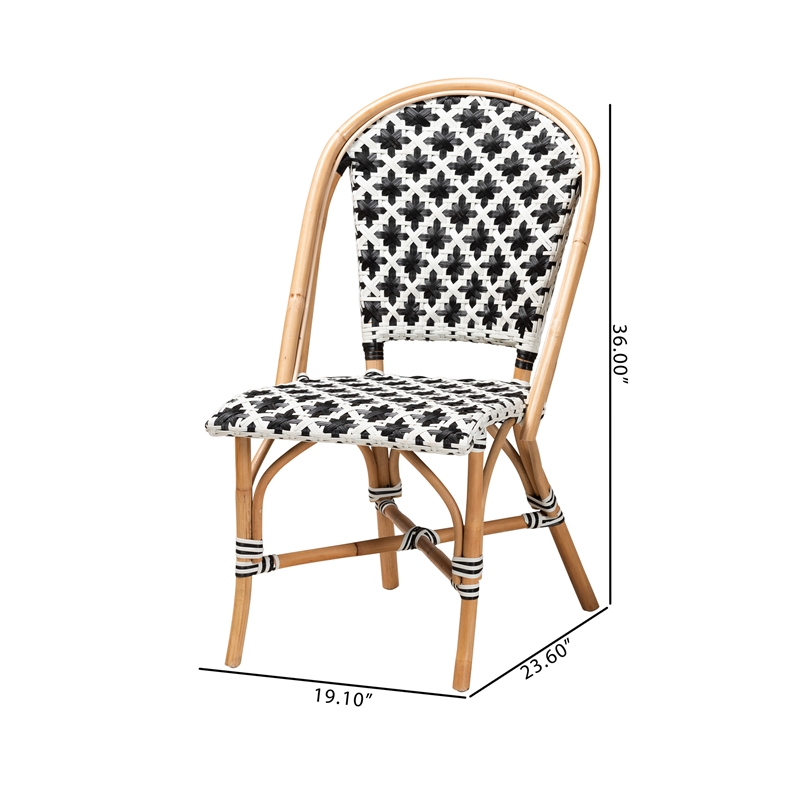 Pemberly Row French Black and White Weaving Natural Rattan Bistro Chair