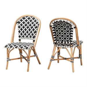 Pemberly Row French Black and White Weaving Natural Rattan Bistro Chair