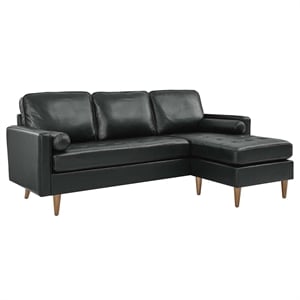 Pemberly Row 78&quot Modern Style Leather Apartment Sectional Sofa in Black