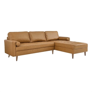 Pemberly Row 98&quot Modern Style Leather Sectional Sofa in Tan Finish