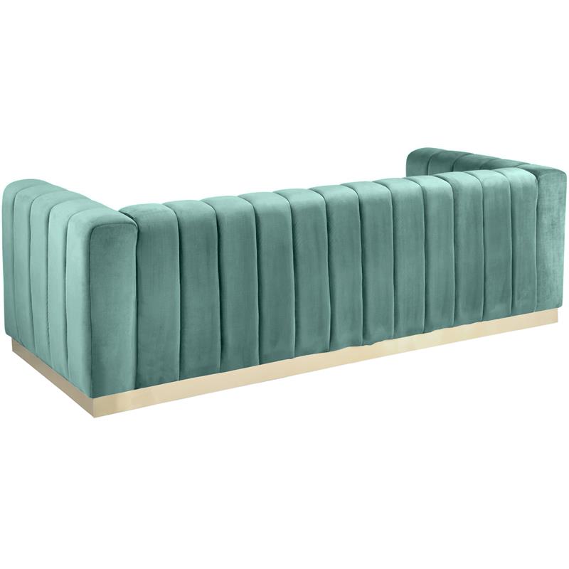 Pemberly Row Contemporary Velvet/Stainless Steel Sofa in Mint/Brushed Gold