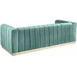 Pemberly Row Contemporary Velvet/Stainless Steel Sofa in Mint/Brushed Gold