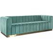 Pemberly Row Contemporary Velvet/Stainless Steel Sofa in Mint/Brushed Gold