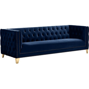 Pemberly Row Upholstered Contemporary Velvet and Iron Sofa in Navy