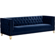 Pemberly Row Upholstered Contemporary Velvet and Iron Sofa in Navy