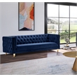 Pemberly Row Upholstered Contemporary Velvet and Iron Sofa in Navy