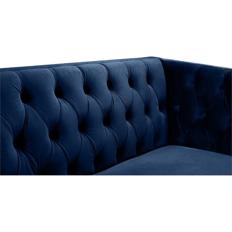 Pemberly Row Upholstered Contemporary Velvet and Iron Sofa in Navy