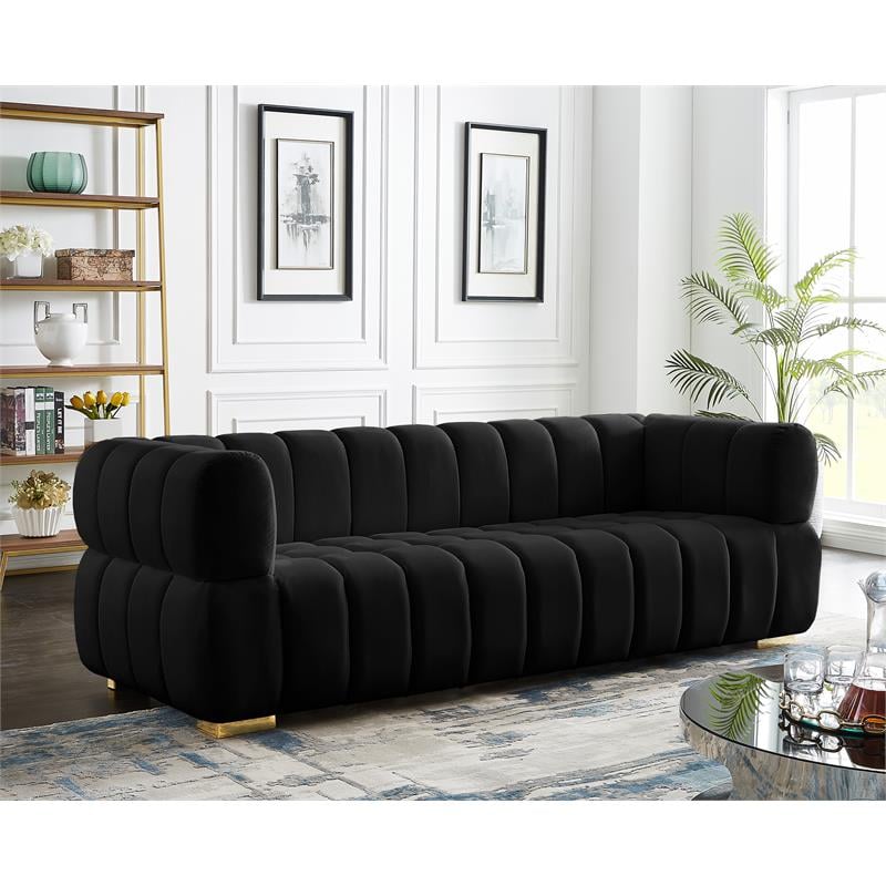 Pemberly Row Contemporary Velvet Sofa with 2 Sets of Legs in Black