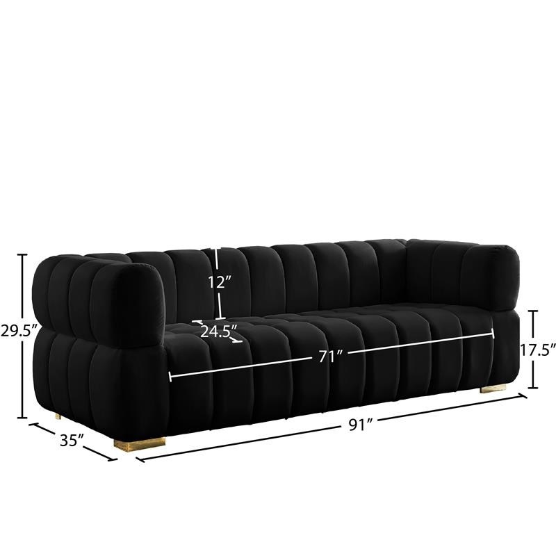 Pemberly Row Contemporary Velvet Sofa with 2 Sets of Legs in Black
