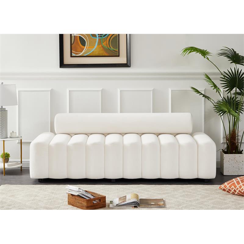 Pemberly Row Modern / Contemporary Upholstered Cream Velvet Sofa
