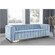 Pemberly Row Contemporary Velvet/Stainless Steel Sofa in Sky Blue/Brushed Gold