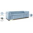 Pemberly Row Contemporary Velvet/Stainless Steel Sofa in Sky Blue/Brushed Gold