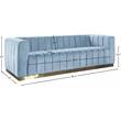 Pemberly Row Contemporary Velvet/Stainless Steel Sofa in Sky Blue/Brushed Gold