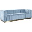 Pemberly Row Contemporary Velvet/Stainless Steel Sofa in Sky Blue/Brushed Gold