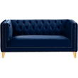 Pemberly Row Contemporary Velvet and Iron Loveseat in Soft Navy