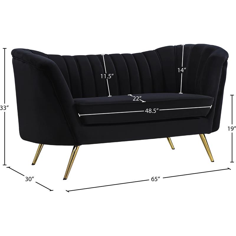 Pemberly Row Modern / Contemporary Black Finish Velvet Loveseat