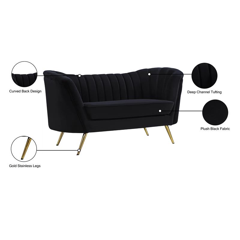 Pemberly Row Modern / Contemporary Black Finish Velvet Loveseat