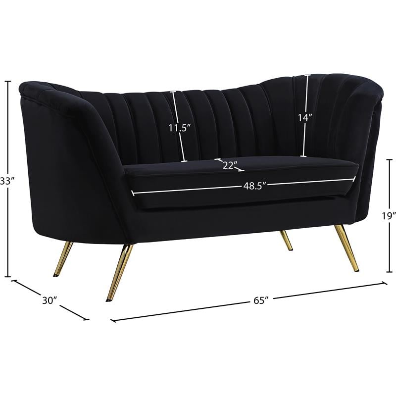 Pemberly Row Modern / Contemporary Black Finish Velvet Loveseat