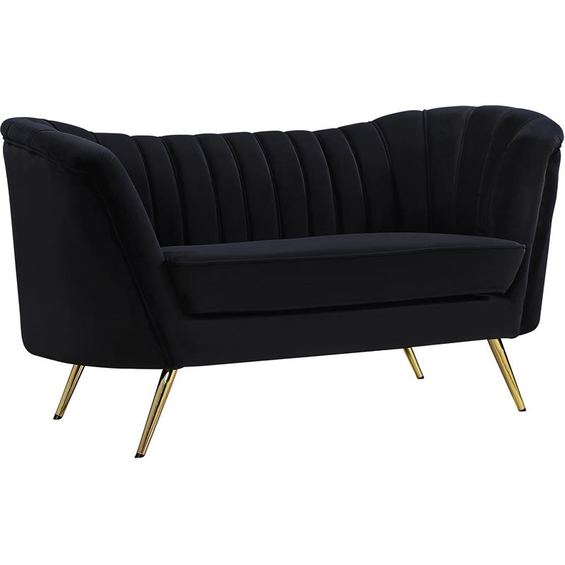 Pemberly Row Modern / Contemporary Black Finish Velvet Loveseat