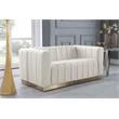 Pemberly Row Contemporary Velvet/Stainless Steel Loveseat in Cream/Brushed Gold