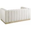 Pemberly Row Contemporary Velvet/Stainless Steel Loveseat in Cream/Brushed Gold