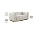 Pemberly Row Contemporary Velvet/Stainless Steel Loveseat in Cream/Brushed Gold