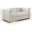 Pemberly Row Contemporary Velvet/Stainless Steel Loveseat in Cream/Brushed Gold