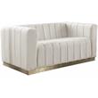 Pemberly Row Contemporary Velvet/Stainless Steel Loveseat in Cream/Brushed Gold