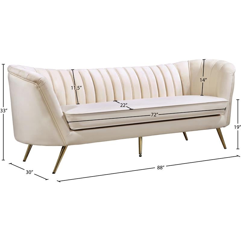 Pemberly Row Modern / Contemporary Cream White Finish Velvet Sofa