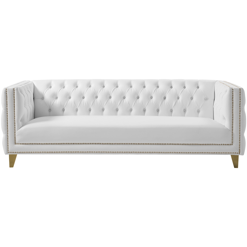 Pemberly Row Contemporary Faux Leather and Iron Sofa in White