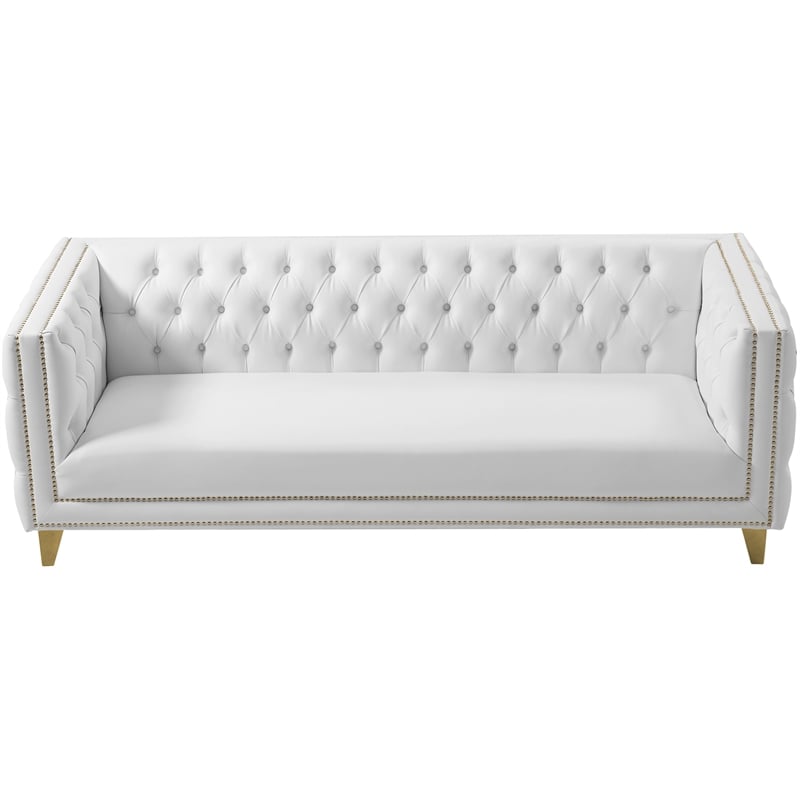 Pemberly Row Contemporary Faux Leather and Iron Sofa in White
