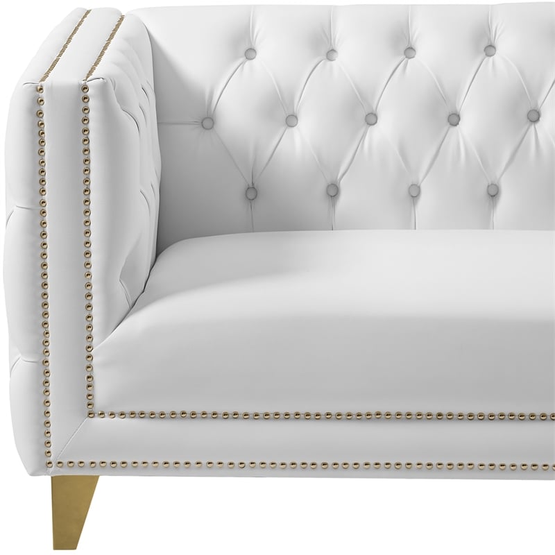 Pemberly Row Contemporary Faux Leather and Iron Sofa in White
