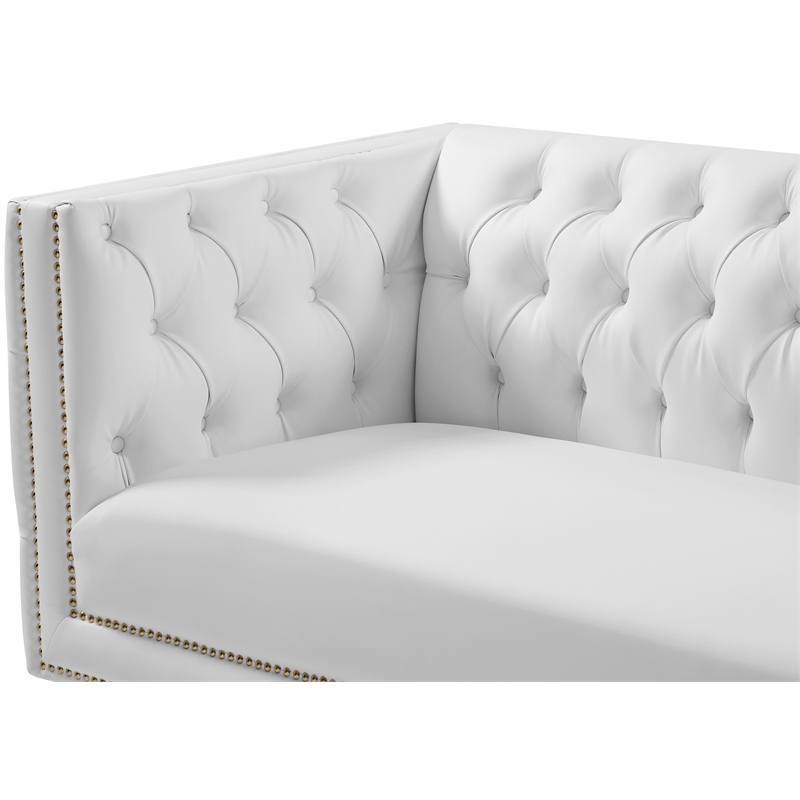 Pemberly Row Contemporary Faux Leather and Iron Sofa in White