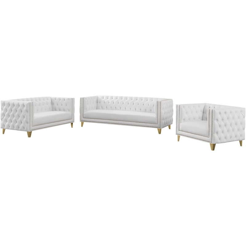 Pemberly Row Contemporary Faux Leather and Iron Sofa in White